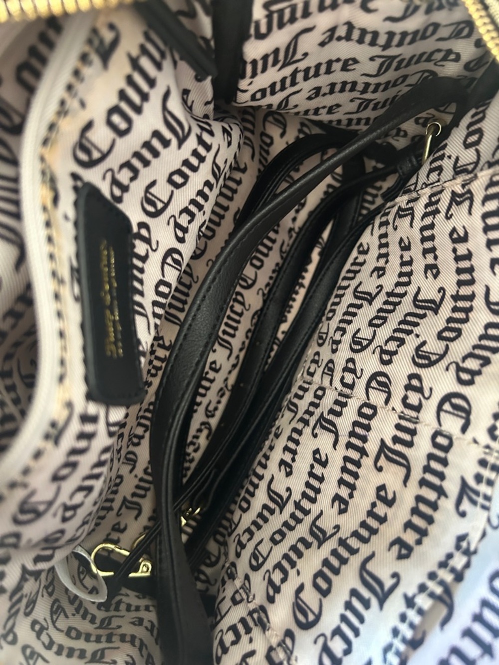 Juicy Couture Black and Cream Logo Dome Satchel EUC strap inside - Picture 5 of 7